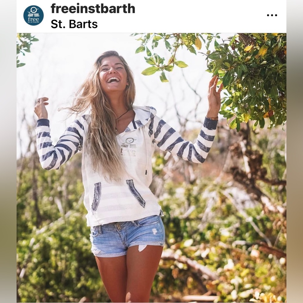 Free in St Barth Emy Hoodie White/Navy strip Gold Size M